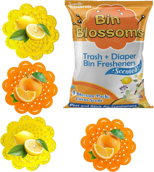 Bin Blossoms: 4-Pack Citrus Fresh Peel & Stick Air Freshener, Trash Can Odor/Smell Neutralizer, Diaper Pail Odor Control, Garbage Bin & Trash Deod...