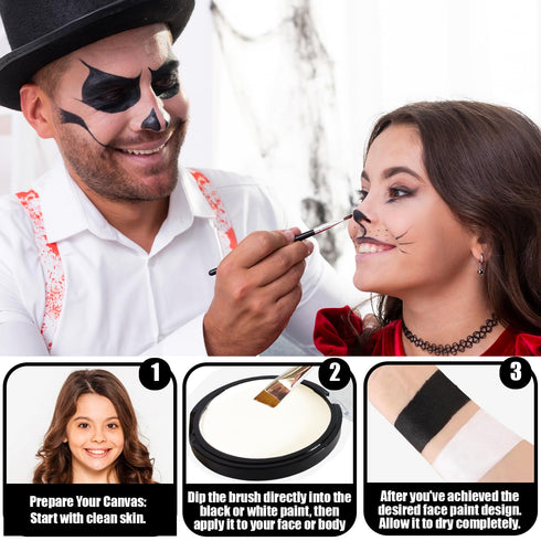 Jim&Gloria Black and White Face Paint + Painting Brush + UV Glow Tattoos, Sweatproof & Water Resistance Paints, Professional Palette Makeup Kit fo...