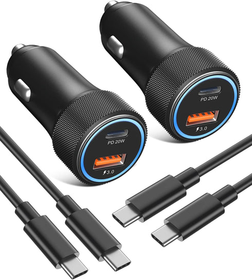 Car Charger, 38W 2-Port Fast Charging Cigarette Lighter USB-C Car Charger, iPhone Car Charger 2 Pack for iPhone 15 Plus/15 Pro/15 Pro Max/iPad Pro...