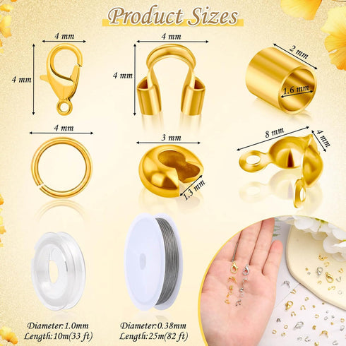 1200Pcs Crimp Beads Supplies for Jewelry Making, Including Crimp covers, Crimp Tubes, Bracelet Clasps and Closures, Crimp Ends, Jump Rings, Crimpi...