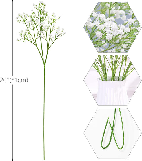 Olrla White Babys Breath Artificial Flowers Bulk, 10 Pcs Long Stem Fake Gypsophila for Wedding Bouquets Floral Arrangement Home Office Table Decor...