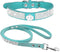 Cute Dazzling Sparkling Elegant Fancy Soft Suede Leather Bling Rhinestone Crystal Jeweled Pet Cat Dog Puppy Collar Leash Combo Set (M, Blue-5), Me...