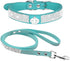 Cute Dazzling Sparkling Elegant Fancy Soft Suede Leather Bling Rhinestone Crystal Jeweled Pet Cat Dog Puppy Collar Leash Combo Set (M, Blue-5), Me...