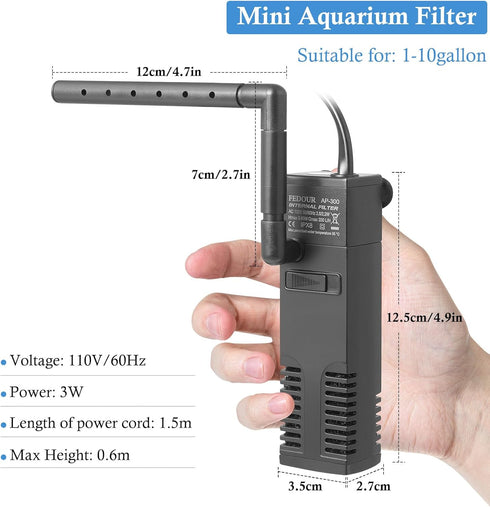 FEDOUR Submersible Aquarium Internal Filter, Filter with Water Pump for Fish Tank up to 35 Gallon (for 1-10 Gallon)...