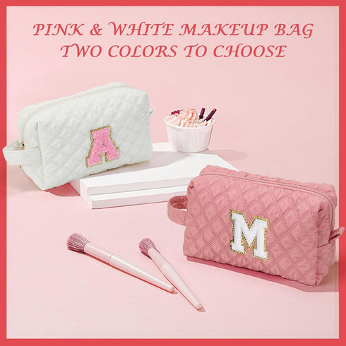 Travel Makeup Bags for Women - Initial Pink Girls Makeup Bag Makeup Pouch Makeup Bag Travel Must Haves Cute Makeup Bag Best Friend Birthday Brides...