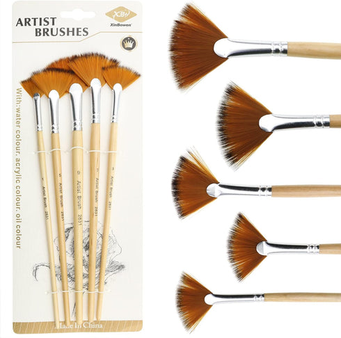 5 in 1 Fan Paint Brushes Kit Professional Artist Acrylic Paint Brushes Set for Watercolor, Acrylics, Ink, Gouache, Oil, Tempera Painting...
