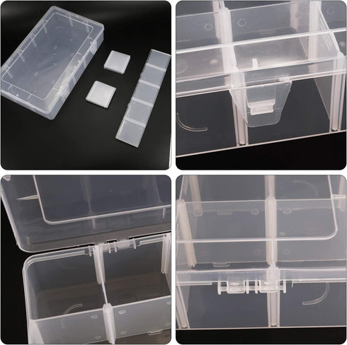 2 Pack 15 Grids Clear Plastic Organizer Box with Adjustable Dividers, Craft Storage Containers for Jewelry, Beads, Screws, Tackle Box, Washi Tapes...