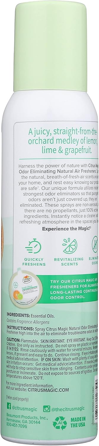 Citrus Magic freshner Magic Natural Odor Eliminating Air Freshener Spray, 3 Fl Oz (Pack of 3), Fresh Citrus, 3 Count...
