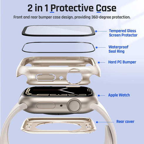 Goton 2 in 1 Waterproof Case for Apple Watch Screen Protector 40mm SE 2nd Gen Series 6 5 4, 360 Protective Glass Face Cover Hard Bumper + Back Fra...