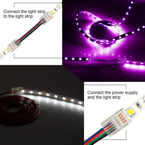10 Pack 4 Pin LED Strip Light Connectors 10 mm, Solderless LED Strip Connector, Track Lighting Connectors for Waterproof RGB LED Strip Lights 16.4...