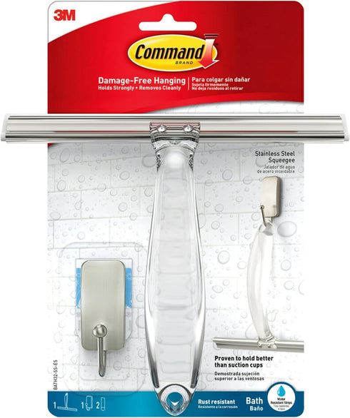 Command Bath Shower Small Water-Resistant Adhesive, Satin Nickel, 1 lb Capacity, 1 Squeegee, 1 Hook, 2 Strips, BATH32-SS-ES Caddy...