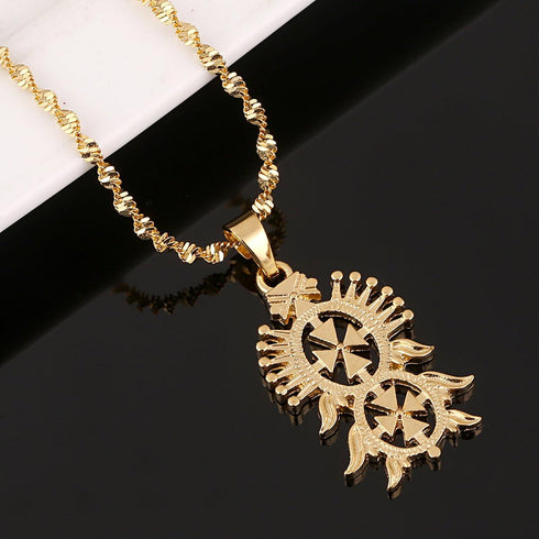 Old Ethiopian Gold Color Cross Pendant Necklaces for Women Men Ethiopian Eritrea Items...