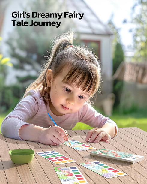 TECJOE Paint with Water Coloring Books with 20 Unique Fairy Tales, Pocket Watercolor Painting Book with 2 Brushes, Travel Art Activities for Kids,...