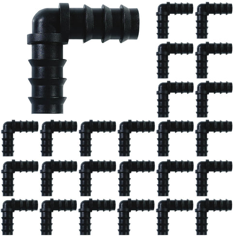 25PCS Drip Irrigation Barbed Elbow Fitting Kit for 1/2 Inch Tubing (16MM OD) .600" ID Drip Irrigation Connectors Elbow Dripline Barbed Connector D...
