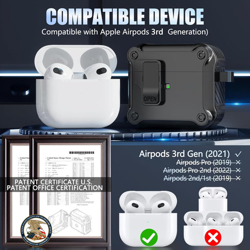 Compatible with AirPods 3rd Generation Case Cover with Cleaner kit,Secure Lock Clip Protection,Automatic Snap Switch Design for Apple Airpod 3 Gen...