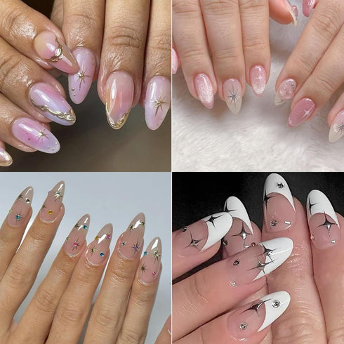 8 Sheets Star Nail Art Stickers Gold Sliver Star Nail Art Stickers Shiny GoldStar Nail Design Nail Art Supplies Gold Silver White Black Stars Nail...