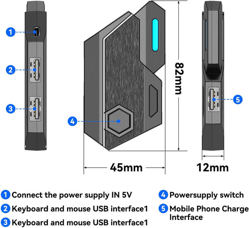 Wired Keyboard and Mouse Adapter for Mobile Games, Bluetooth 5.0 Gaming Mouse and Keyboard Converter for PUBG Mobile...