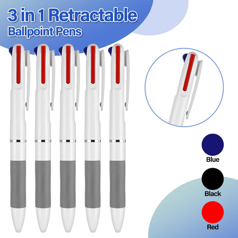 5 Pcs 3 in 1 Multicolor Ballpoint Pens, 0.7mm Black Blue Red Ink Rollerball Pen Soft Grip Retractable Fine Point Pens Multicolor Ink Pens for Jour...