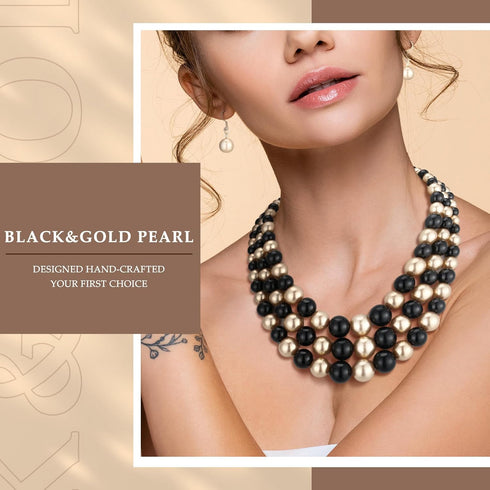 3 Pcs Women's Simulated Faux Three Multi Strand Pearl Statement Necklace Earring and Bracelet Costume Jewelry Set...