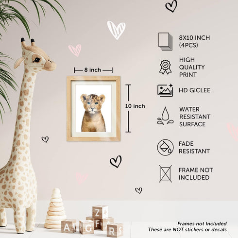 Safari Baby Animals Nursery Decor Art - Set of 4 UNFRAMED Wall Prints 8x10...
