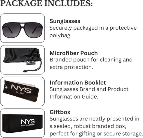 NYS Collection Square Aviator Sunglasses Womens Mens 70s Double Bridge Large Frame...