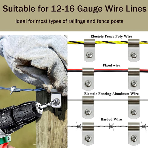 Wire Fence Clips-100 Pcs Fence Wire Clamps with 100Pcs Screws Stainless Steel Agricultural Fencing Mounting Clips Fit 12-16 Gauge Welded Wire to W...