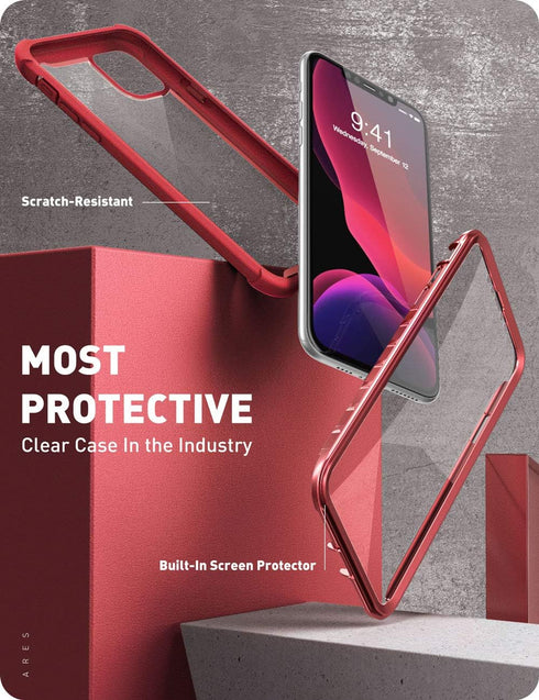 i-Blason Ares Case for iPhone 11 Pro Max 2019 Release, Dual Layer Rugged Clear Bumper Case with Built-in Screen Protector (Metalic Red)...