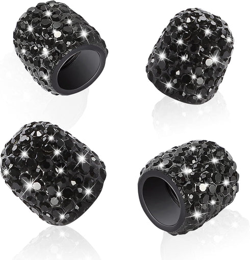 Set of 4 Rhinestone Tire Valve Stem Caps Bling Car Accessory Compatible with Universal Wheel Air Stem Valve Black...