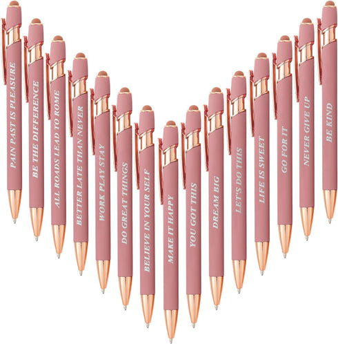 Aozora 15 Pieces Retractable Ballpoint Pens Black Ink 1.0 mm with Stylus Tip, Inspirational Motivational Screen Touch School Office Supplies (Rose...
