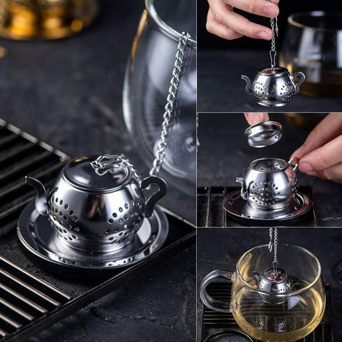 4Pcs Tea Balls for Loose Leaf, Stainless Steel Tea Infusers for Loose Tea, Tea Strainers with Chain Hook and Saucer (Silver)...