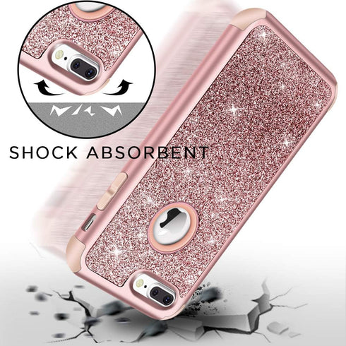 Hython Designed for iPhone 8 Plus, iPhone 7 Plus Case, Heavy Duty Defender Protective Bling Glitter Sparkle Hard Shell Hybrid Shockproof Rubber Bu...