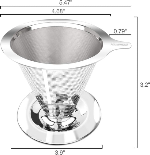 Pour Over Coffee Dripper, Paperless Reusable Coffee Filter, Pour Over Coffee Maker for Single Cup Brew, Double Mesh Design of Stainless Steel Cone...