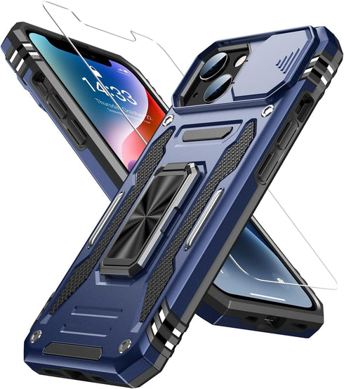 MERRO for iPhone 13 Case with Screen Protector,Sliding Camera Cover,Military-Grade Cover with Magnetic Stand Phone Case 6.1" Navy Blue......