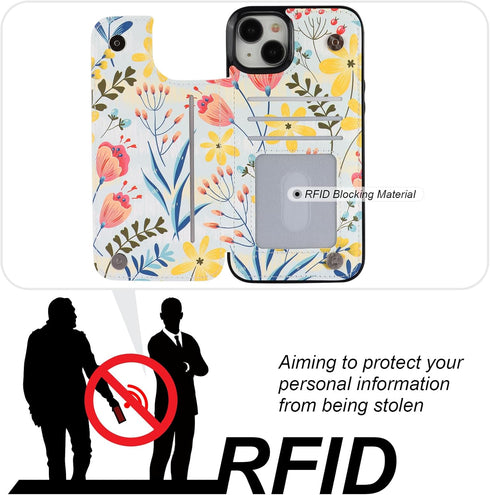 HAOPINSH for iPhone 15 Plus Wallet Case with Card Holder, Floral Flower Pattern Back Flip Folio PU Leather Kickstand Card Slots Case for Women Gir...