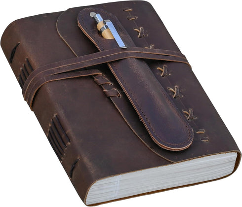 Leather Journal Notebook for Men & Women Daily Vintage Leather Bound Journal Travel Notebook 290 Lined Paper Diary Writing Journal Travelers Scrap...