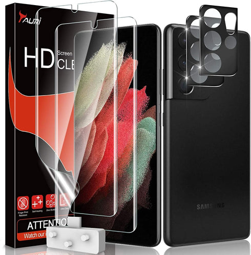 TAURI [Designed for Samsung Galaxy S21 Ultra 5G, 2 Pack Flexible TPU Screen Protector + Camera Lens Protector, Support Fingerprint Unlock, Easy In...