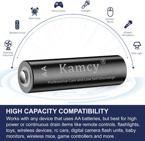 Rechargeable AA Batteries, Recharge Universal Double A Battery Pre-Charged, NIMH AA High-Capacity 2800mAh Rechargeable Batteries, 1.2V Solar Batte...