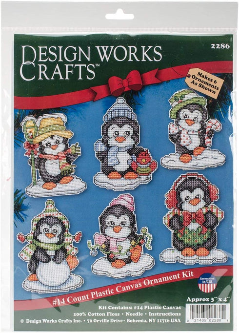 Design Works Crafts, 3-1/2" Each Cross Stitch Ornament Kit, Penguins on Ice...