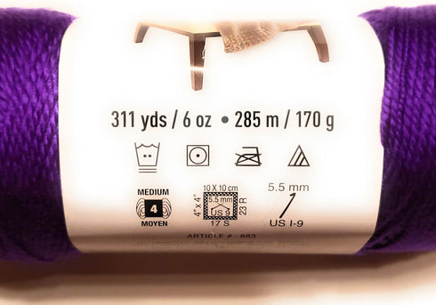 Soft & Shiny Yarn by Loops & Threads - 1 Skein - 6 Ounces - 311 Yards - Purple......