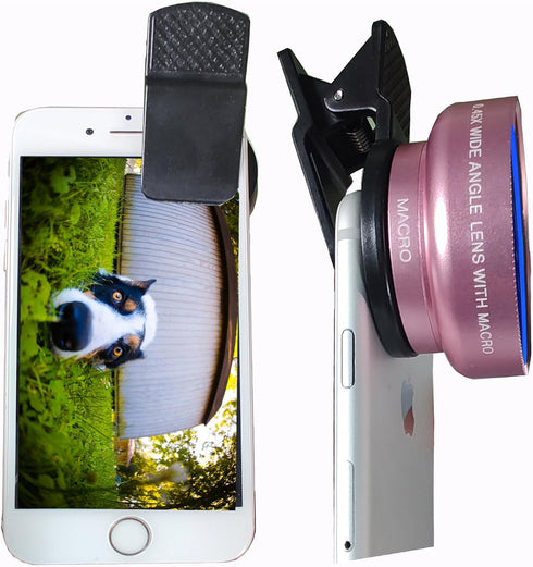 Fish Eye Lens iPhone Phone Camera Lens Kit Wide Angle Macro for iPhone 14 13 12 11 X XS Xr Se 8 pro max Mini Samsung Most Phones with PU Bag (Rose...