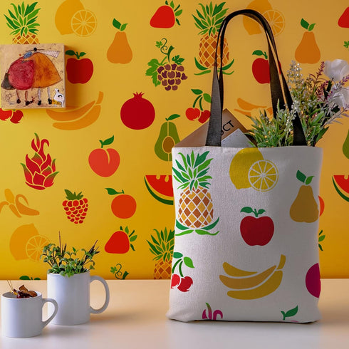 FINGERINSPIRE 3PCS Fruits Painting Stencil 11.7x8.3 inch Hollow Out Banana Lemon Cherry Avocados Stencil Reusable Plastic Strawberry Pear Watermel...