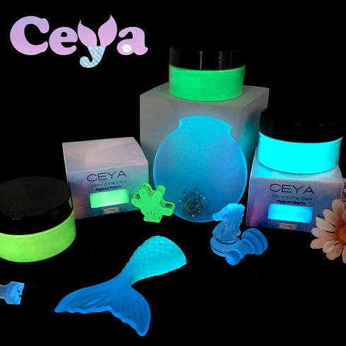 Ceya Fluorescent Blue Glow Powder, 5.3oz/150g Glow in The Dark Pigment Powder, Luminous Powder Resin Color Pigment, Fluorescent Pigment Dye for Ep...