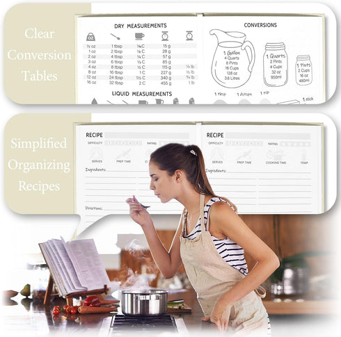 Blank Recipe Book to Write in Your Own Recipes, 8.5" x 11" Recipe Book Hold 140 Recipes (Oat)...