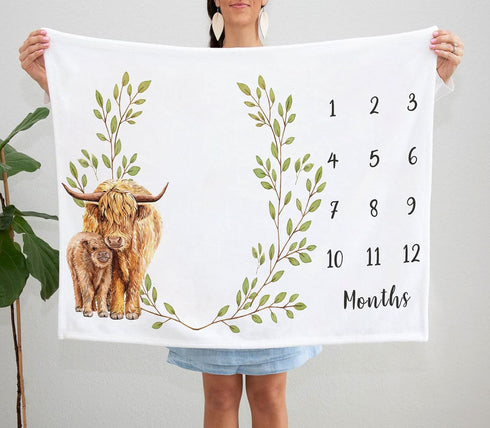 Highland Cow Milestone Blanket, Highland Cow Baby Growth Chart Monthly Blanket, Watch Me Grow Baby Nursery for New Moms Baby Shower (50"x40")...