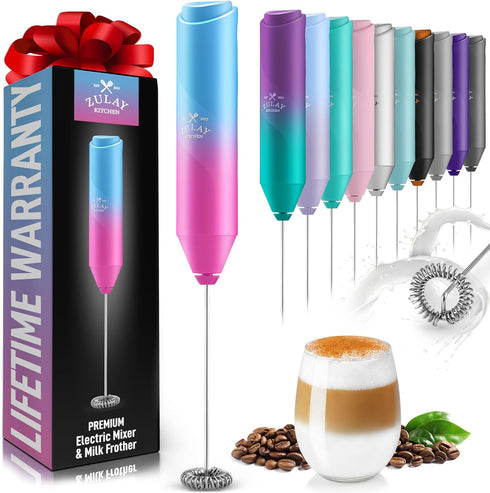 Zulay Kitchen Powerful Milk Frother Wand - Mini Milk Frother Handheld Stainless Steel - Battery Operated Drink Mixer for Coffee, Lattes, Cappuccin...