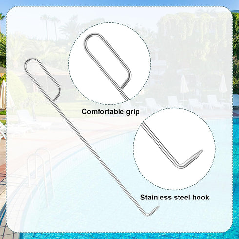 2pcs Swim Skimmer Basket Hook, 14.4in Pool Skimmer Arm Stainless Steel Extension Handle Skimmer Lid Lifting Hook for Hand Clean Pool Maintenance K...