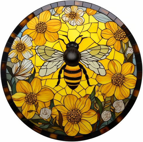 DIY Stamped Cross Stitch Kits Stained Glass Yellow Bee Flowers for Beginners Easy 11CT Needlepoint Embroidery Counted Cross Stitch Kits Art Craft ...