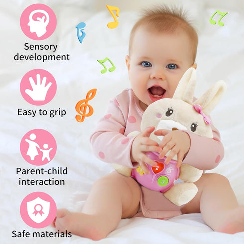 HAPTIME Baby Bunny Musical Toys, Newborn Girl Soft Plush Stuffed Animal, Infant Light Music Tummy Time Toy, 1st Birthday Baby Girl Shower Gift for...