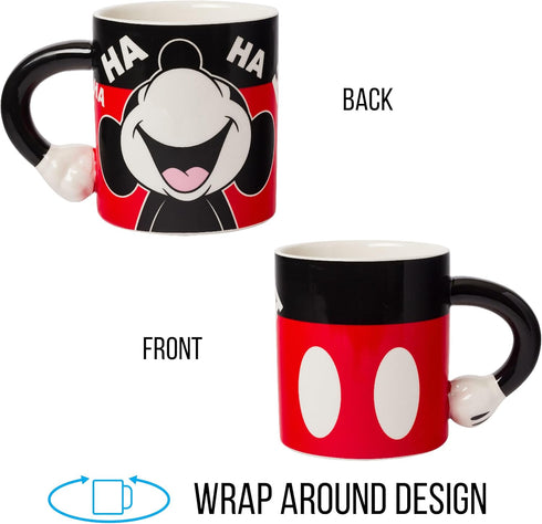 Silver Buffalo Disney Mickey Mouse Laughing Face 3D Sculpted Handle Ceramic Mug, 20 Ounces...