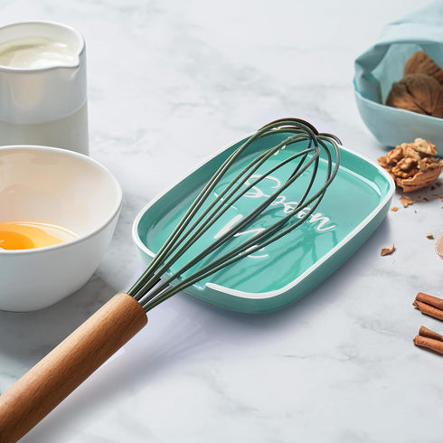 Turquoise Spoon Rest for Stove Top, DAYYET Teal Ceramic Large Spoon Holder, Spoon Rest for Kitchen Counter, Heat-Resistant Cooking Utensil Rest, T...